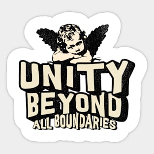 Unity Beyond All Boundaries Design: Inspirational Message with Artistic Child Portrait Sticker